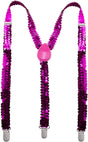 Hot Pink Sequin Suspenders - Unisex Adjustable Clip On Elastic Y-Back Braces