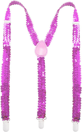Light Pink Sequin Suspenders - Unisex Adjustable Clip On Elastic Y-Back Braces
