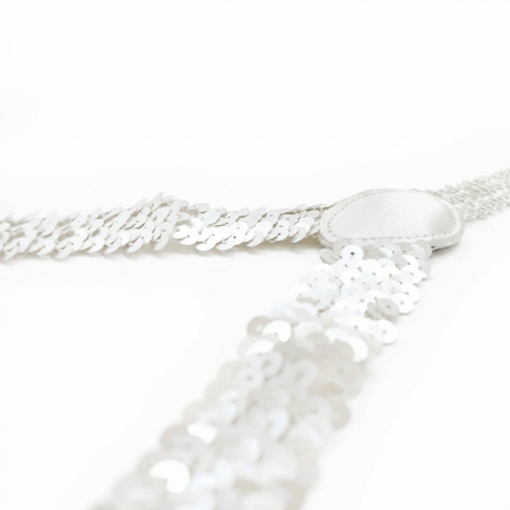 White Sequin Suspenders - Unisex Adjustable Clip On Elastic Y-Back Braces