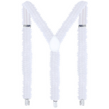 White Sequin Suspenders - Unisex Adjustable Clip On Elastic Y-Back Braces