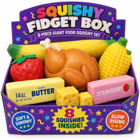 Squishy Fidget Box - 8pc Giant Squeezy Food Set (Stress Relief Sensory Toys)