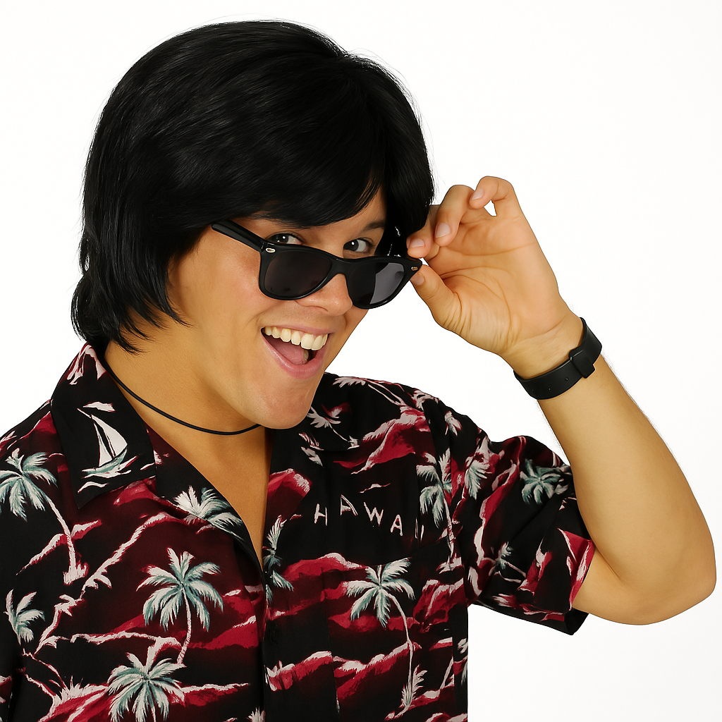 MENS COSTUME WIG Fancy Dress Halloween Party Accessory 70s 80s Hair Fun Funny - Black