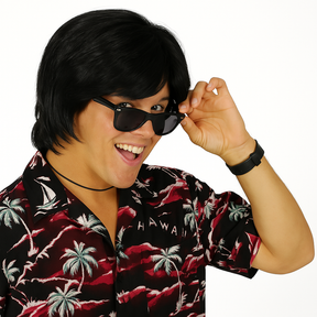 MENS COSTUME WIG Fancy Dress Halloween Party Accessory 70s 80s Hair Fun Funny - Black