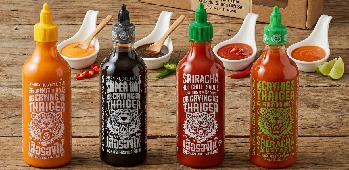 4x 440ml Crying Thaiger 4 Key Flavours Thai Sriracha Hot Sauce Gift Set (Product of Thailand)