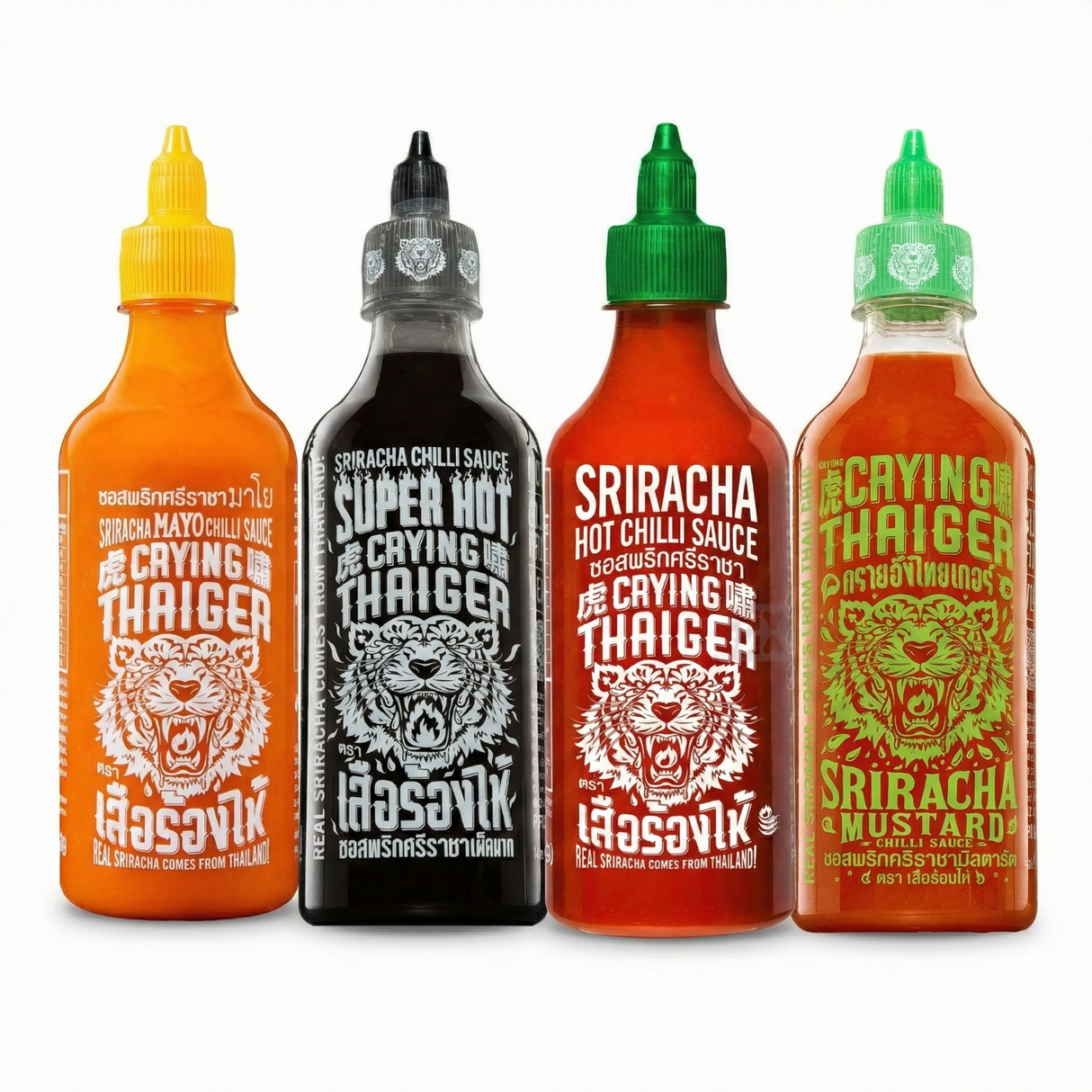 4x 440ml Crying Thaiger 4 Key Flavours Thai Sriracha Hot Sauce Gift Set (Product of Thailand)