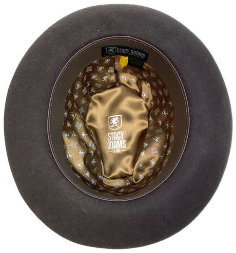 Stacy Adams Mens 100% Wool Felt Fedora Hat - Brown (Wide Brim Trilby)
