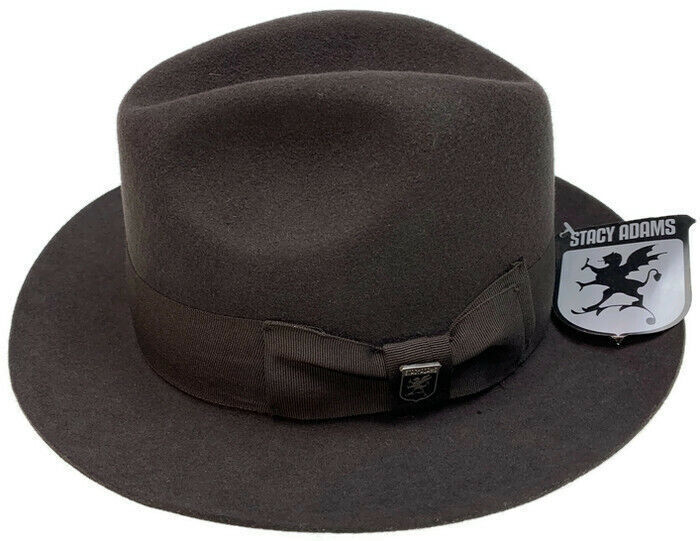 Stacy Adams Mens 100% Wool Felt Fedora Trilby Hat - Brown (Warm Winter Wide Brim)