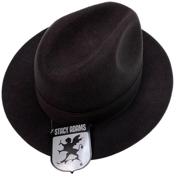 Stacy Adams Mens 100% Wool Felt Fedora Trilby Hat - Brown (Warm Winter Wide Brim)