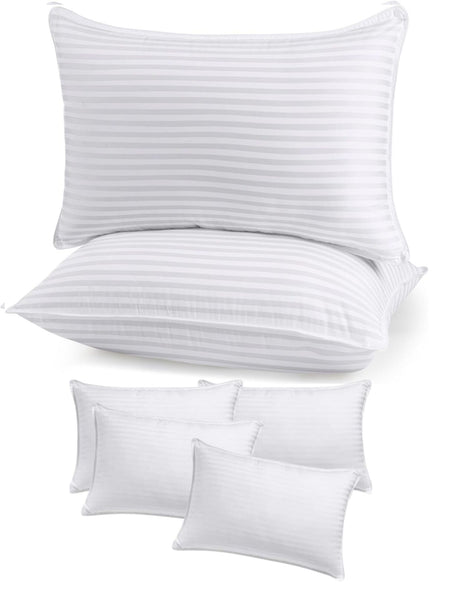 8x Premium 100% Cotton Striped Pillow with Cover Filled Durable Soft Standard - 48x74cm