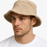 Stingy Brim Terry Towelling Bucket Hat Daggy Fishing Camping Lad Cap 100% COTTON - Beige