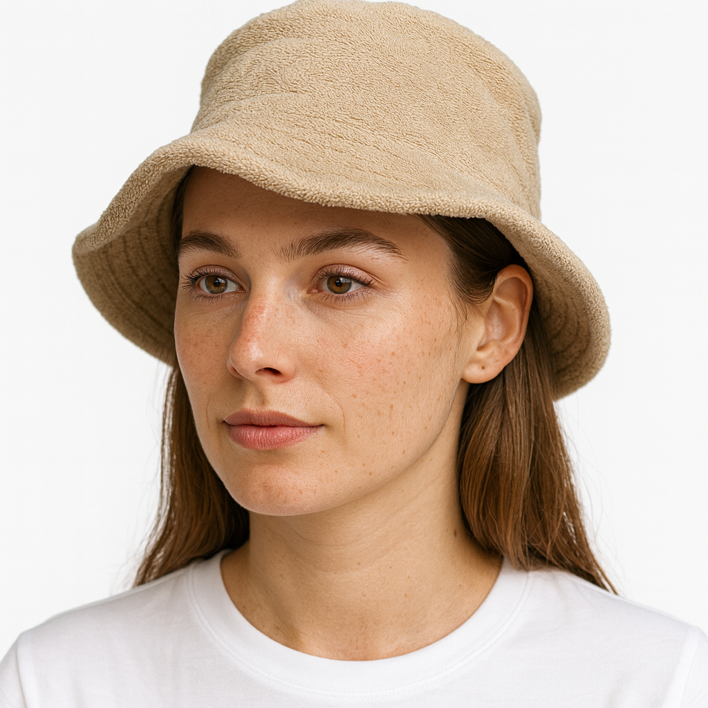 Stingy Brim Terry Towelling Bucket Hat Daggy Fishing Camping Lad Cap 100% COTTON - Beige