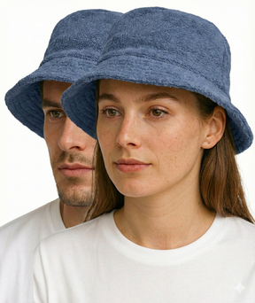Blue Stingy Brim Bucket Hat - 100% Cotton Terry Towelling Daggy Cap for Fishing/Camping