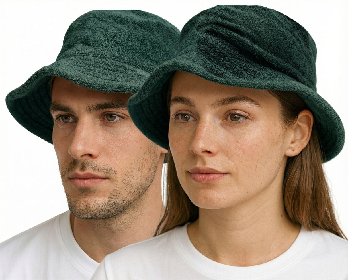 Stingy Brim Terry Towelling Bucket Hat Daggy Fishing Camping Lad Cap 100% COTTON - Bottle Green