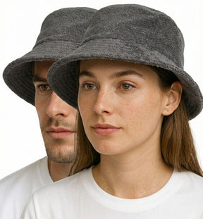 Grey Stingy Brim Bucket Hat - 100% Cotton Terry Towelling Daggy Cap for Fishing/Camping