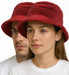 Red Stingy Brim Bucket Hat - 100% Cotton Terry Towelling Daggy Cap for Fishing/Camping