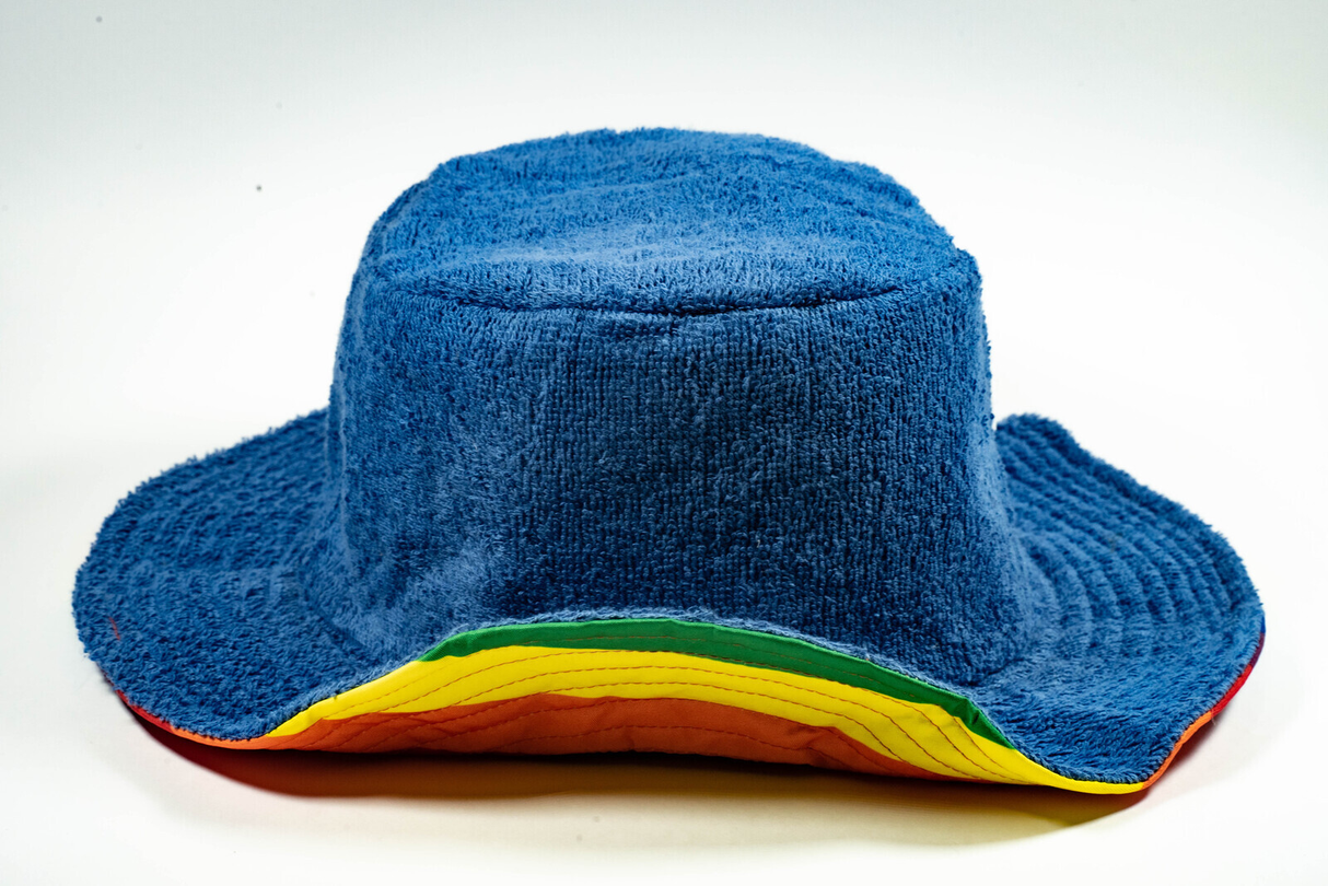 Reversible Stingy Brim Terry Towelling Bucket Hat Cap 100% COTTON - Rainbow/Blue