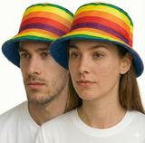 Reversible Stingy Brim Terry Towelling Bucket Hat Cap 100% COTTON - Rainbow/Blue