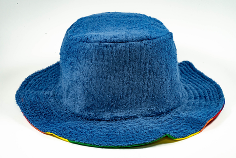 Reversible Stingy Brim Terry Towelling Bucket Hat Cap 100% COTTON - Rainbow/Blue