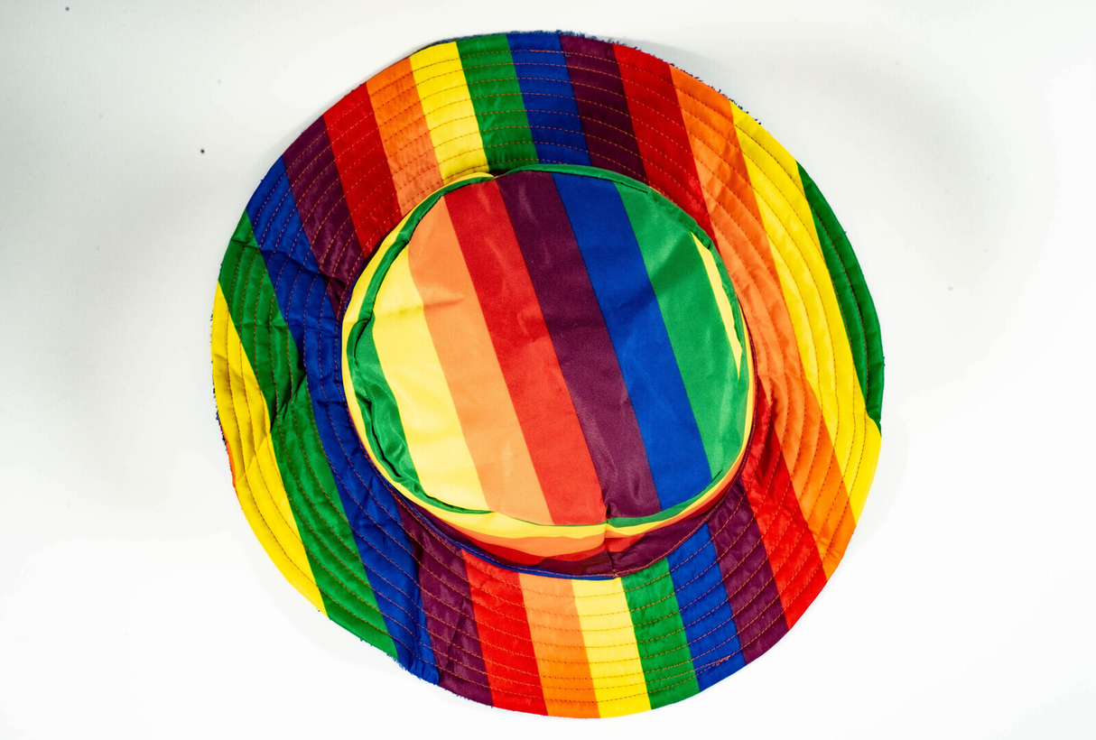 Reversible Stingy Brim Terry Towelling Bucket Hat Cap 100% COTTON - Rainbow/Blue