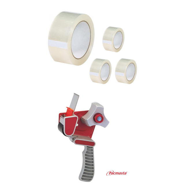 4-Rolls Heavy Duty Tape w/Pacmasta Dispenser Gun (48mm x 70m 52 Micron)