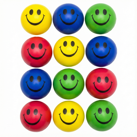 12x STRESS BALLS Hand Relief Squeeze Toy Reliever Antistress Soft Smiley MULTI