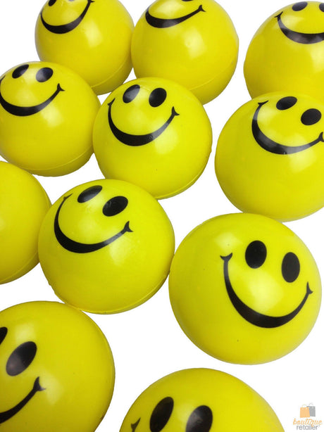 12x YELLOW STRESS BALLS Hand Relief Squeeze Toy Reliever Antistress Soft Smiley
