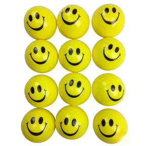 12x Yellow Smiley Stress Balls Bulk Pack - Hand Squeeze Toy (Stress Relief)