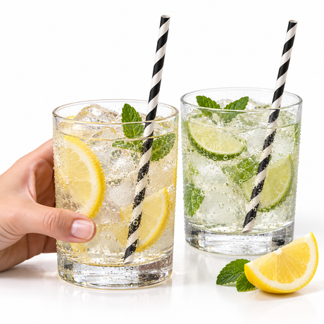 2500pcs Disposable 3-Ply Paper Straws Bulk - Black/White (Angle Cut) - 6x200mm 