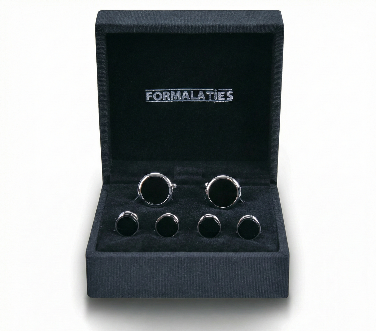 Formalaties 6pcs Premium Shirt Round Stud & Cufflink Set in Black Onyx (Gift Boxed)