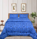 Super King Comforter Set with 2 Pillow Cases - Blue Floral (Quilt Cover)