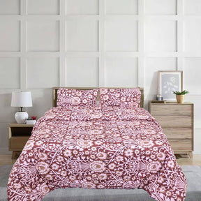 Super King Comforter Set with 2 Pillow Cases in Maroon Floral