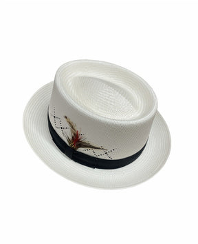 Hand Woven Pork Pie Fedora Trilby Hat - Natural (Summer Breathable Waterproof)