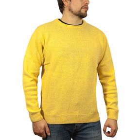 100% Shetland Ragg Wool Crew Neck Jumper - Corn Yellow (Mens Knitted Sweater/Pullover)