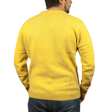 100% SHETLAND WOOL CREW Round Neck Knit JUMPER Pullover Mens Sweater Knitted - Corn (14)