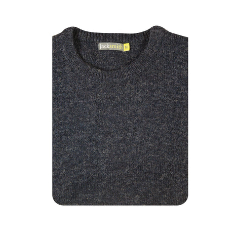 100% SHETLAND WOOL CREW Round Neck Knit JUMPER Pullover Mens Sweater Knitted - Navy