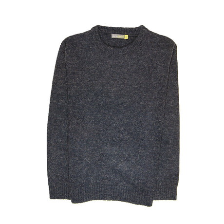 100% SHETLAND WOOL CREW Round Neck Knit JUMPER Pullover Mens Sweater Knitted - Navy