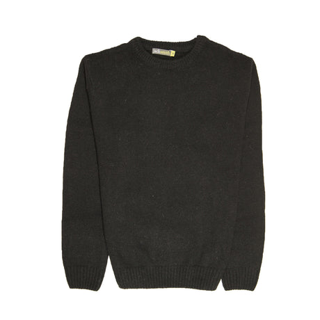 100% SHETLAND WOOL CREW Round Neck Knit JUMPER Pullover Mens Sweater Knitted - Plain Black