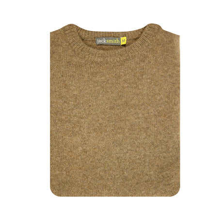 100% SHETLAND WOOL CREW Round Neck Knit JUMPER Pullover Mens Sweater Knitted - Nutmeg
