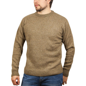100% Shetland Ragg Wool Crew Neck Jumper - Nutmeg Brown (Mens Knitted Sweater/Pullover)