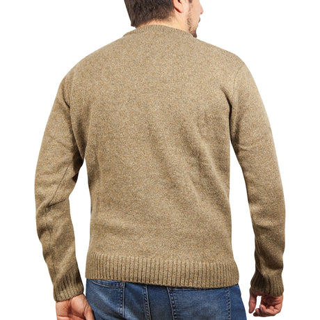 100% SHETLAND WOOL CREW Round Neck Knit JUMPER Pullover Mens Sweater Knitted - Nutmeg