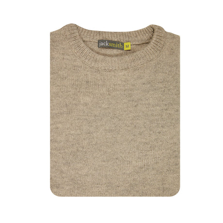 100% SHETLAND WOOL CREW Round Neck Knit JUMPER Pullover Mens Sweater Knitted - Beige