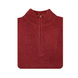 100% SHETLAND RAGG WOOL Half Zip Up Knit JUMPER Pullover Mens Sweater Knitted - Burgundy