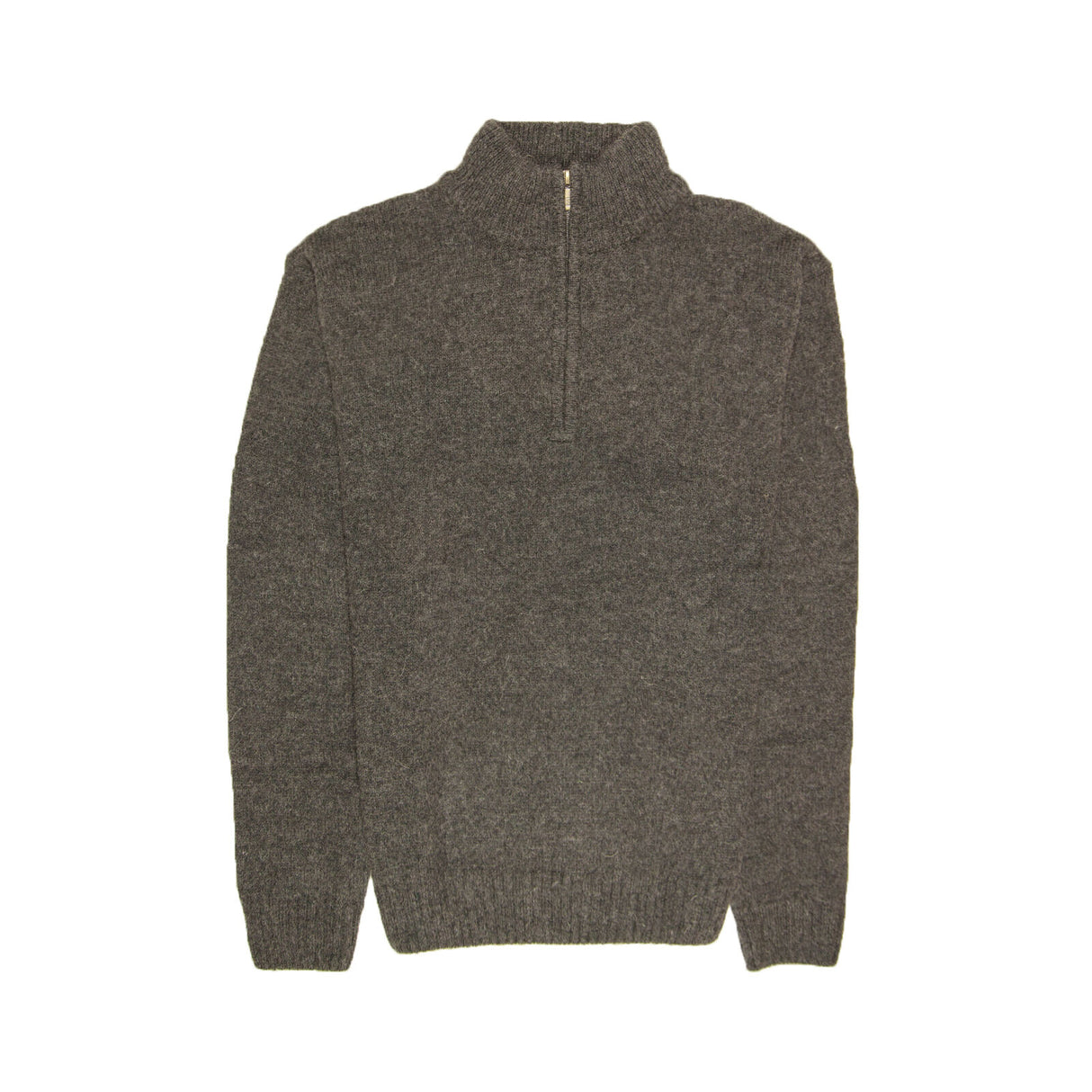 100% SHETLAND RAGG WOOL Half Zip Up Knit JUMPER Pullover Mens Sweater Knitted - Charcoal
