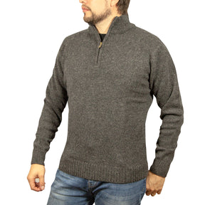 100% Shetland Ragg Wool Half Zip Jumper - Charcoal (Mens Knitted Sweater/Pullover)