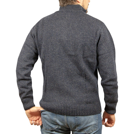100% Shetland Ragg Wool Half Zip Jumper - Denim Blue (Mens Knitted Sweater/Pullover)