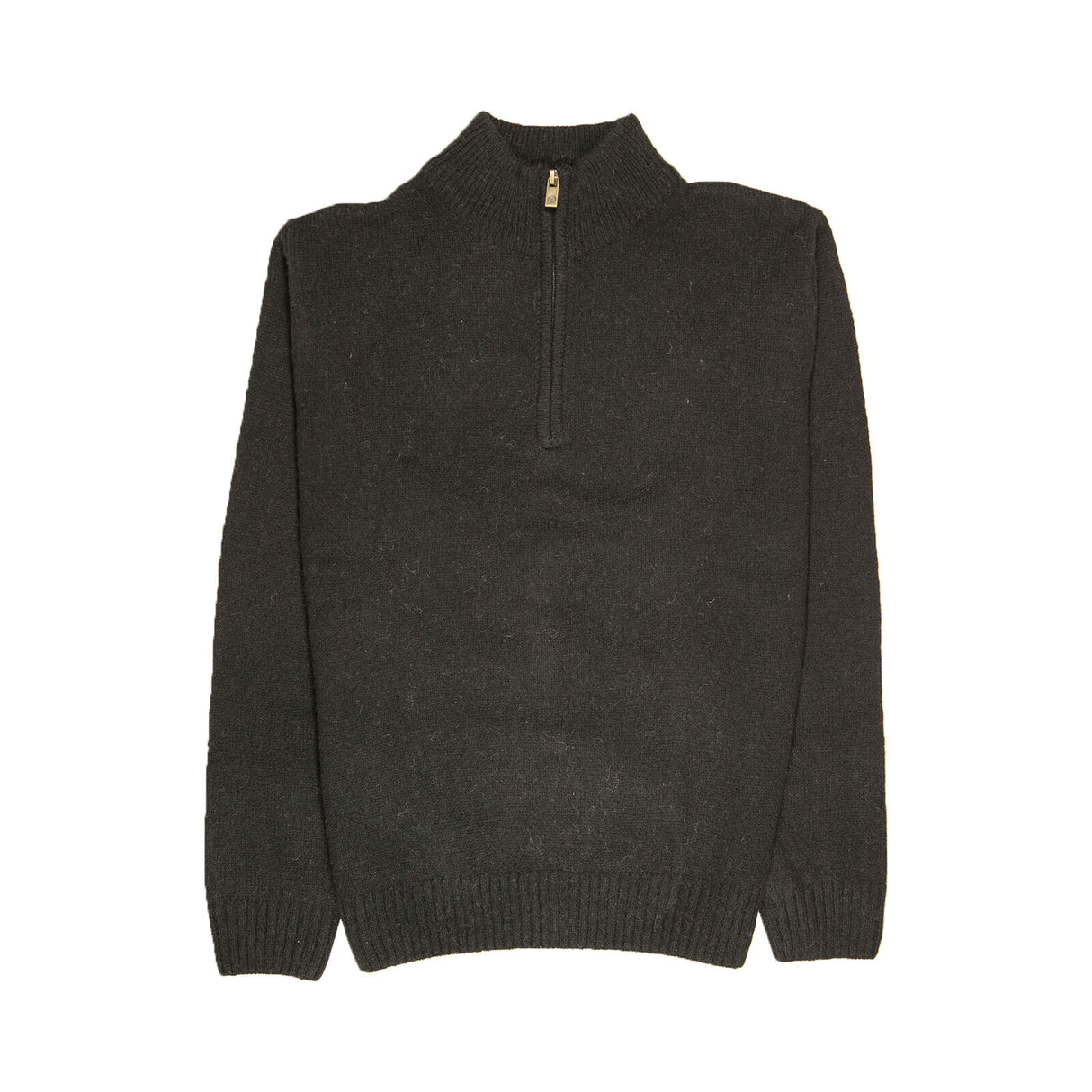 100% SHETLAND RAGG WOOL Half Zip Up Knit JUMPER Pullover Mens Sweater Knitted - Plain Black