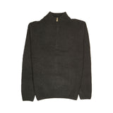100% SHETLAND RAGG WOOL Half Zip Up Knit JUMPER Pullover Mens Sweater Knitted - Plain Black
