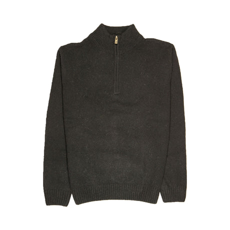 100% SHETLAND RAGG WOOL Half Zip Up Knit JUMPER Pullover Mens Sweater Knitted - Plain Black