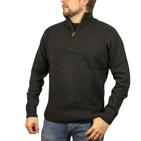 100% Shetland Ragg Wool Half Zip Jumper - Black (Mens Knitted Sweater/Pullover)