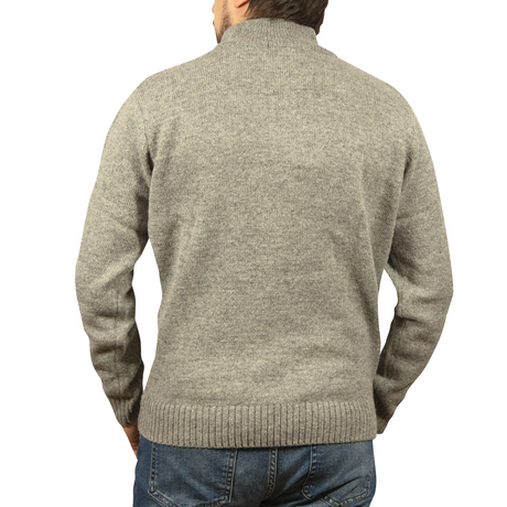 100% Shetland Ragg Wool Half Zip Jumper - Grey - Large (Mens Knitted Sweater/Pullover)